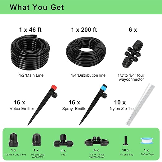 Drip Irrigation System Kit – 2025 New Quick-Connect Garden Watering System with 46FT 1/2'' Tubing Automatic Watering & Misting System for Greenhouses,Yards,Lawns,Gardens, Raised Beds
