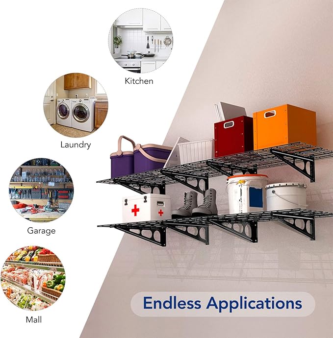 FLEXIMOUNTS 2-Pack 2x6ft 24-inch-by-72-inch Wall Shelf Garage Storage Rack Floating Shelves, 1200 lbs Load Capacity, White