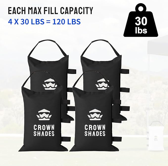 CROWN SHADES Sand Bags for Canopy Legs (120 LBS) Sandbags for Weight, Canopy Weights, Pop Up Tent Weights Bags, Black (Unfilled)