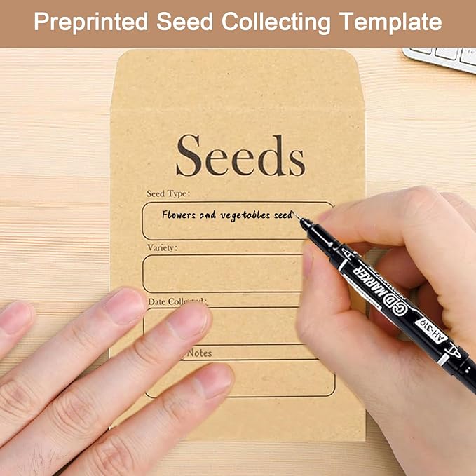 100 Pcs Seed Envelopes, 50 Pcs Plant Labels and 2 Marker Pens