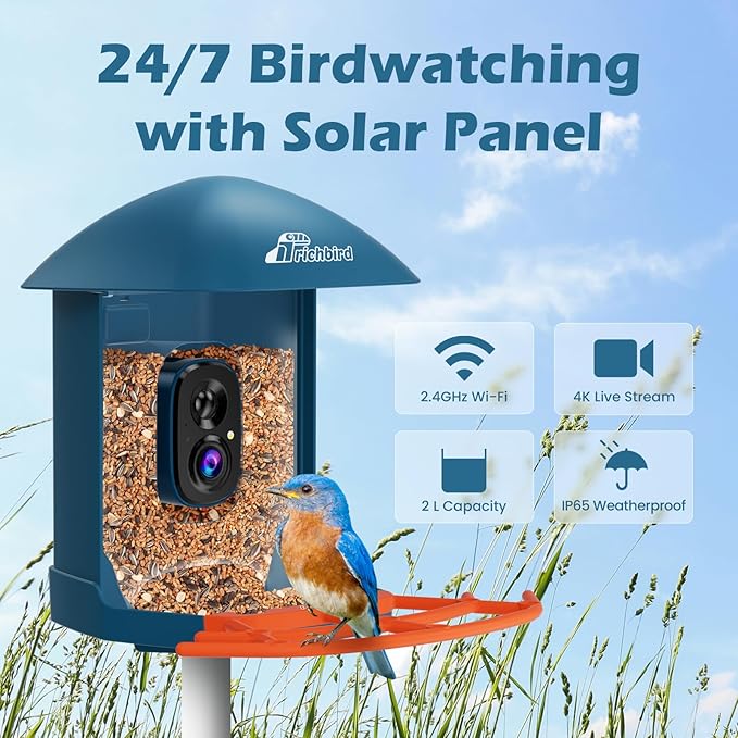 Upgraded Smart Bird Feeder with 4K HD Camera, Birdwatching Camera with AI Identify Birds & Solar Panel for Outdoors, Auto Video Capture & Instant Notifications, Forest Green