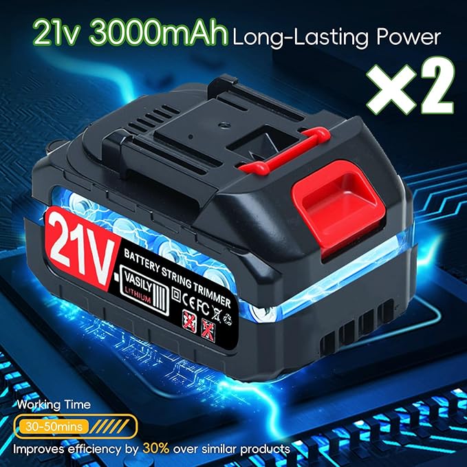 Cordless Weed Wacker Battery Powered,4-in-1 Grass Trimmer/Brush Cutter with 4 Types Blades, 21V Weed Electric Eater with 3.0Ah Battery*2 for Lawn Care and Yard Work