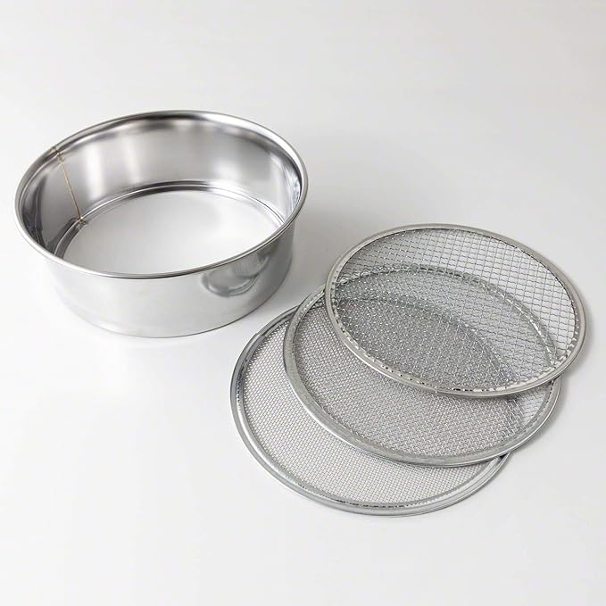 Wazakura 3PCS Soil Sieve Set 8-1/4 inch (210mm),3 Sieve Mesh Filter Sizes, Japanese Bonsai Gardening Tool - 8-1/4inch(210mm)