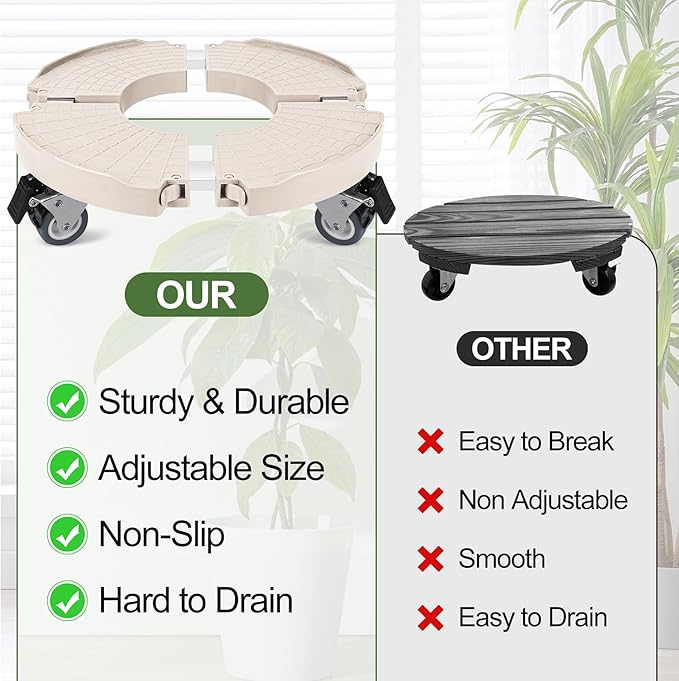 ToLanbbt 2 Pack Plant Caddy Stands with 360° Wheels Adjustable 15-22 in Rolling Stands Heavy Duty Large Plant Carts Dolly with Casters 440lbs Capacity for Large Planter, Garden Pot, Flower Pot, Beige