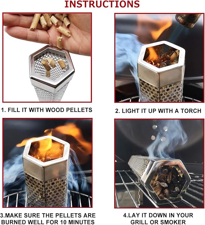 Realcook Pellet Smoker Tube 12-inch: Stainless Steel Wood Pellets Smoke Tube for Hot or Cold Smoking | BBQ Smoke Generator Tubes Works with any Grill and Smokers