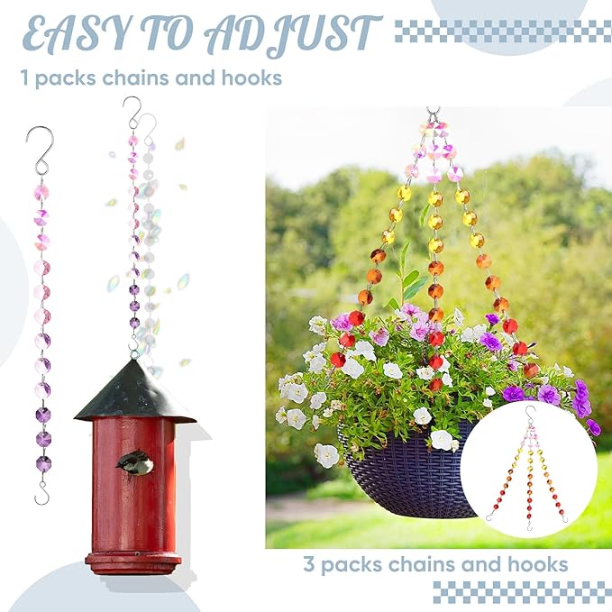 Landical 9 Pack 12 Inch Suncatcher Plant Hanger Hanging Basket Chains with Hooks Crystal Suncatcher Prism Window Hanging Chain Garden for Flower Pots Bird Feeders Wind Chimes Ornaments(Mixed Color)