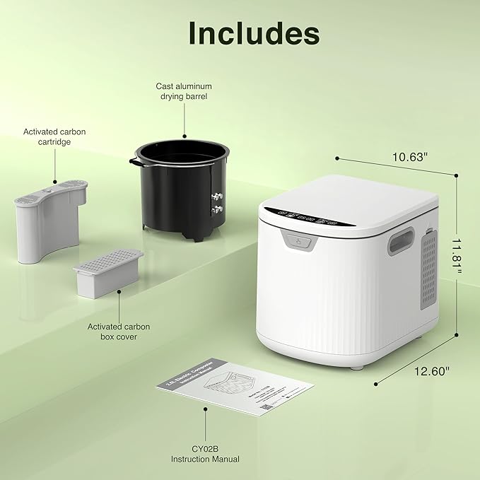 3.3L(Max) Electric Composter for Kitchen, Smart Countertop Compost Bin with Low Noise, Odorless, Auto Self-Cleaning, LED Display, Turns Food Waste to Fertilizer for Home
