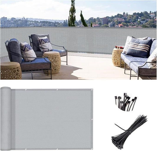SUNLAX 3.3'x10' Light Grey Balcony Privacy Screen Fence Windscreen Cover Fabric Shade Netting Mesh Cloth with Grommets UV Protection for Patio, Backyard, Porch, Railing Shield 90%
