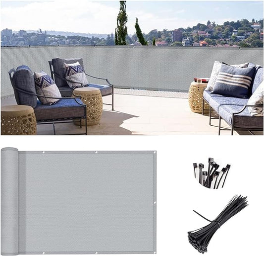 SUNLAX 3.3'x13' Light Grey Balcony Privacy Screen Fence Windscreen Cover Fabric Shade Netting Mesh Cloth with Grommets UV Protection for Patio, Backyard, Porch, Railing Shield 90%