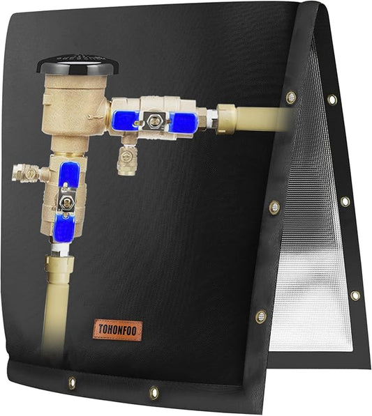 TOHONFOO 2-Way Opening Backflow Preventer Pipe Insulation (5F) - Irrigation Sprinkler Valve and Water Well Pump Cover - Sturdy 5 Layers for Winter Freeze Protection (16" W x 20" H, Black)