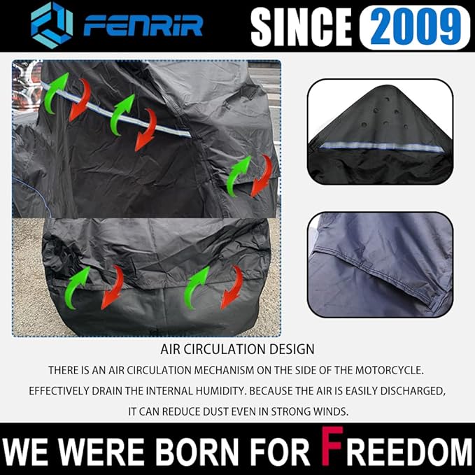 FENRIR 108" Motorcycle Cover Waterproof Outdoor Storage Exhaust Pipe Anti-Scalding Antenna Hole for Harley Davidson Touring Road Glide Ultra Limited Indian Roadmaster Pursuit Honda Gold Wing K1600GTL