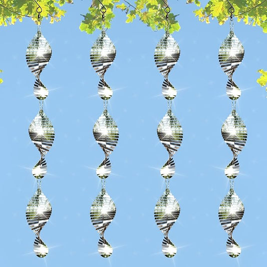12 PCS Stainless Steel Bird deterrents for Outside,3D Wind Spinners Outdoor Bird Scarer Discs Set Pigeon Deterrent,Bird reflectors to Keep Birds Away Woodpecker Deterrent for House,Crow Deterrent