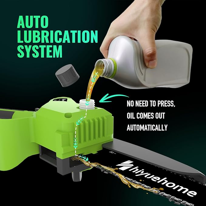 Mini Chainsaw 8inch, Chainsaw Cordless w Automatic Oiler, Handheld Electric Power Chain Saw w Security Lock, Brushless Motor,Chainsaws for Wood/Trees Trimming (Green - 1 battery, 8 INCH)