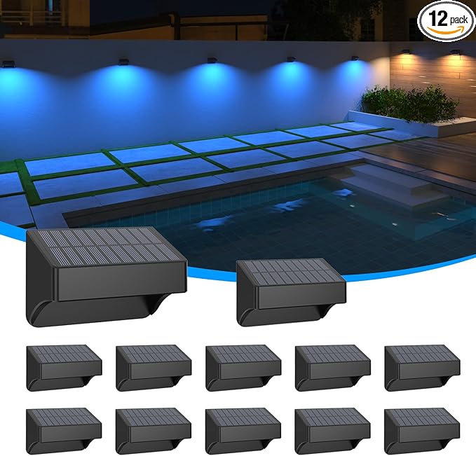 Solar Fence Lights,Fence Solar Lights Outdoor Waterproof Led IP65 with10 Fixed Colors & RGB Color Changing for Wall Backyard Step Railing Patio Pool Porchaily&Holiday Decorations (12)