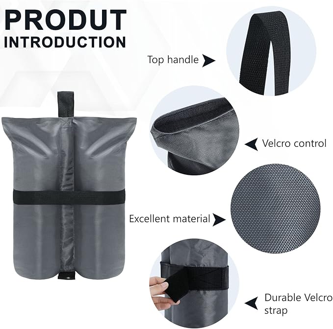 COOSHADE Canopy Tent Sand Bags Gazebo Weights Bags,4 Pack,Grey,190LBS