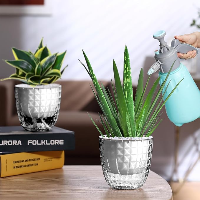 Self Watering Pots for Indoor Plants, Flower Pots, Self Watering Plant Pot-6pcs 4inch Clear
