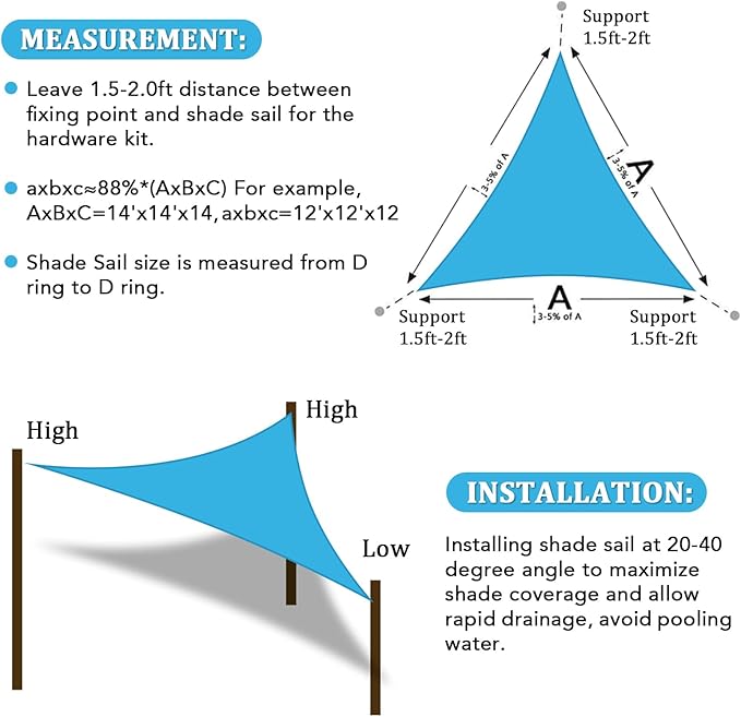 Shade&Beyond Sun Shade Sail Breathable UV Block Outdoor Covering Cloth for Backyard, Pool, 13'X13'X13', Turquoise Mixed (Customized Available)