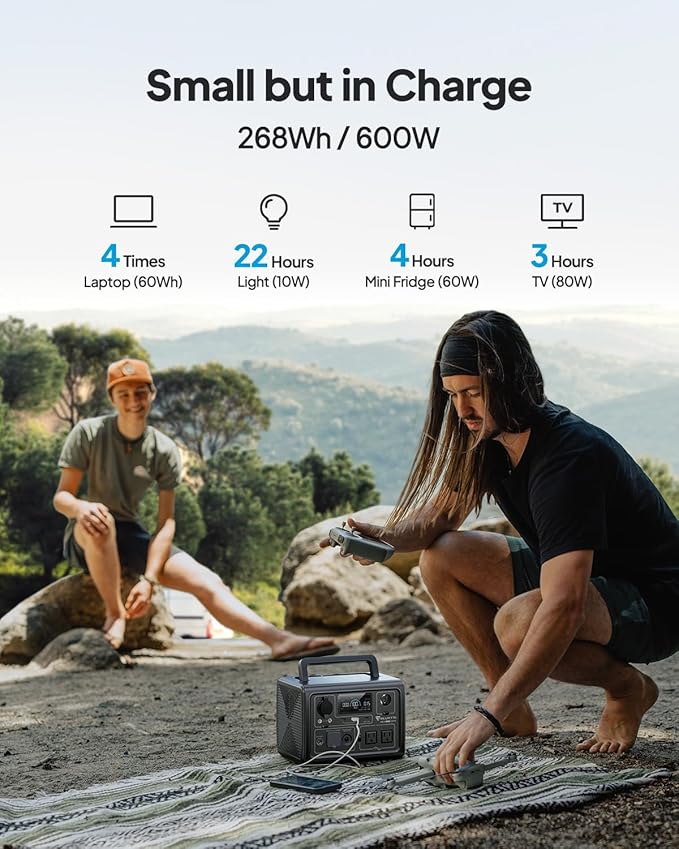 BLUETTI Solar Generator EB3A, 268Wh LiFePO4 Battery Backup w/ 2 600W (1200W Surge) AC Outlets, Recharge from 0-80% in 30 Min., LFP Backup for Outdoor Camping, Trip, Power Outage