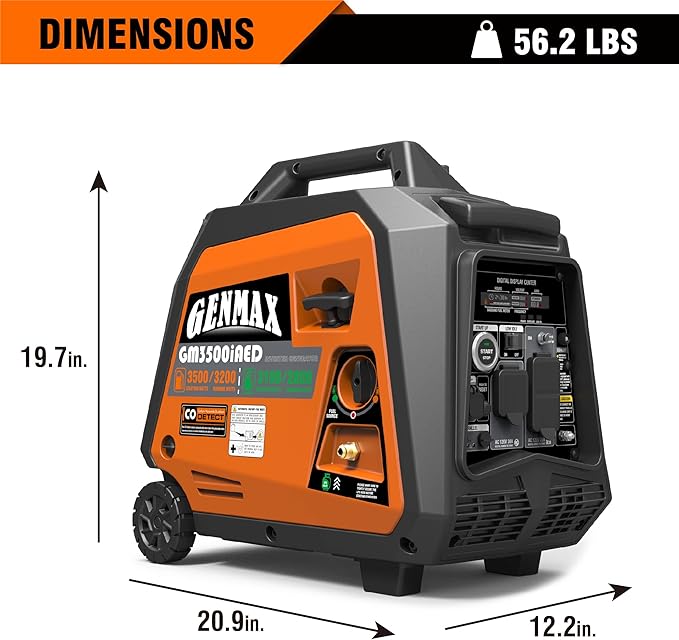 GENMAX Portable Inverter Generator, 3500W Super Quiet Gas or Propane Powered Engine with Parallel Capability, Remote/Electric Start, Ideal for Camping Travel Outdoor.EPA Compliant (GM3500iAED)