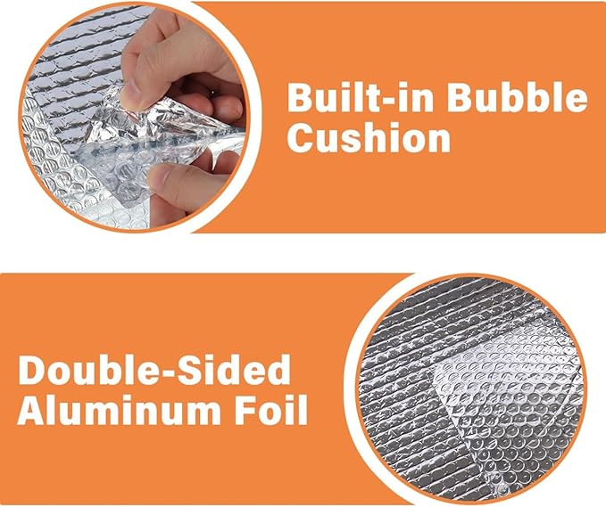 Double Reflective Insulation Roll, 47''X15' Double-Sided Aluminum Bubble Roll, Rv Window and Window Insulation for Winter and Summer, Garage Door, Roof, Car