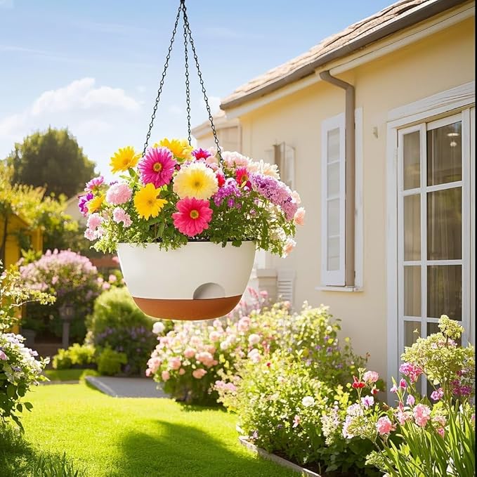 12 Inch Hanging Baskets for Plants Outdoor, Hanging Planters for Indoor Outdoor Plants, Hanging Planter with Self Watering, Hanging Flower Pots (White)