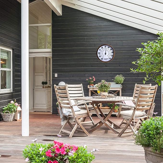 12" Large Outdoor Thermometer - Garden Thermometer Outdoor Decorative, Weather Thermometer Indoor Outdoor with Stainless Steel Enclosure, No Battery Needed