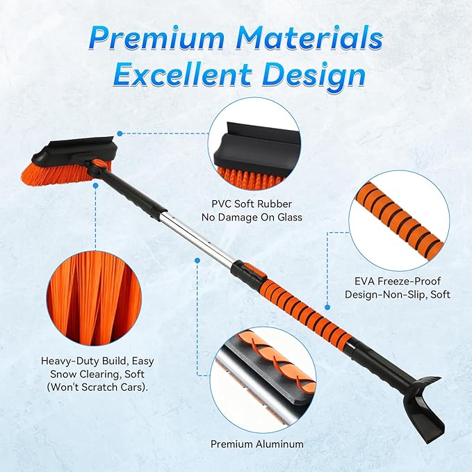6-in-1 Car Snow Removal Kit with Windshield De-Icer | 40" Extendable Snow Brush & Ice Scraper, Detachable Snow Shovel, 180ยฐ Rotating Head, Foam Grip | Winter Windshield Cleaner for Cars, Trucks & SUVs