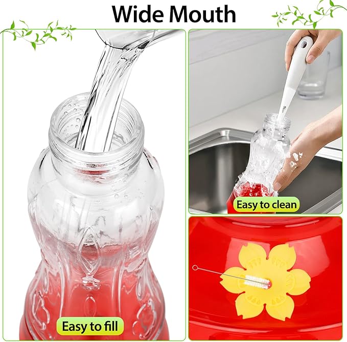 2 Pack Hummingbird Feeders for Outdoors, Built-in Ant Moat & Leakproof, XAROO Glass Hummingbird Feeder with 4 Bee Guard Feeding Ports, 15OZ, Red, Outdoor Garden Décor