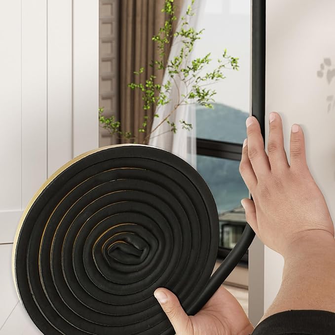 Weather Stripping for Large Gaps in Doors and Windows, Block Wind & Noise, Self-Adhesive, Thickness 12mm, Width 14mm, Length 6 Meters(Black)
