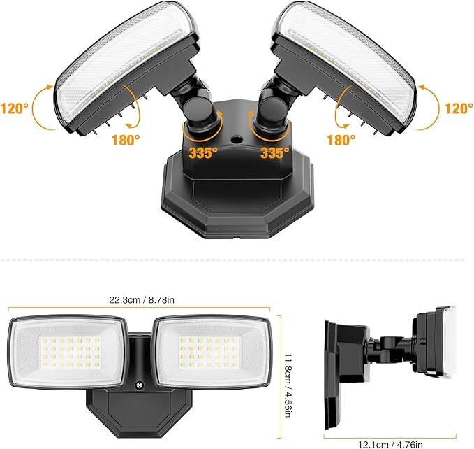 Onforu 3200LM Flood Lights Outdoor, 32W 6500K LED Security Light Manual Switch Controlled, IP66 Waterproof Outdoor Lights, Wall Mount Exterior Flood Light with 2 Adjustable Heads Floodlights Outside