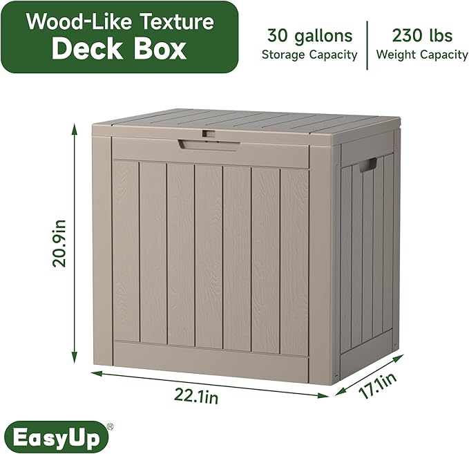 30 Gallon Resin Deck Box Waterproof, UV Resistant Outdoor Storage Box for Delivery, Patio, Garden, and Porch,Striped Gray