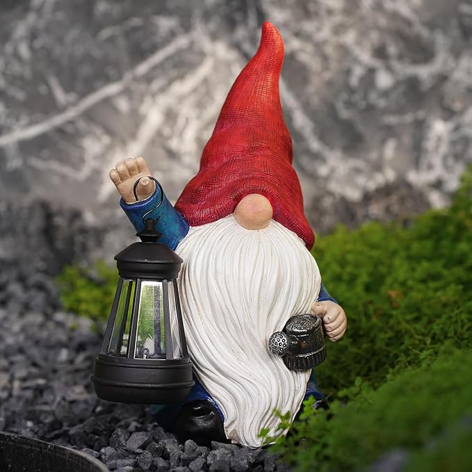 Solar Garden Gnome Gnome Outdoor Statues Garden Decor Resin Birthday Gifts for Women Mom Art for Yard Porch Patio Lawn Yard with Watering Can Lights Lantern