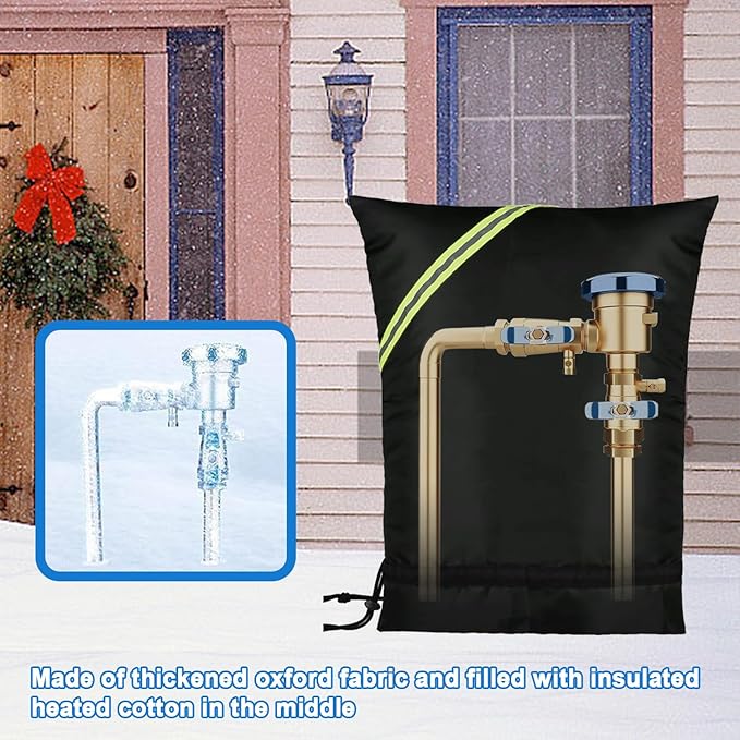 Outdoor Faucet Covers for Winter Freeze Protection, 16” x 20" Backflow Preventer Insulation Cover, Waterproof Pipe Insulation Cover for Snow, Sun Exposure - Black