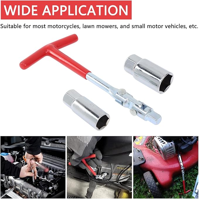 Spark Plug Socket Wrench T-Handle 5/8 Inch (16 mm) and 13/16 Inch (21 mm) Spark Plug Socket Wrench Remover Installer Tool for Motorcycles, Lawn mowers and Small Motor Vehicles, etc