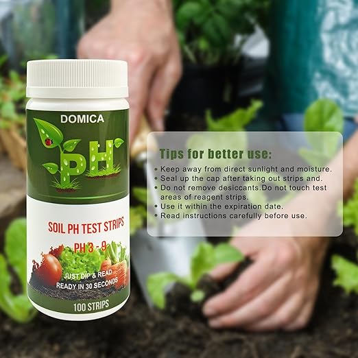 Soil pH Test Kit (3-9 Range) 100 Soil pH Tester Strips, Test Soil of Garden Lawn Grass Flower Vegetable Compost Indoor and Outdoor Plants