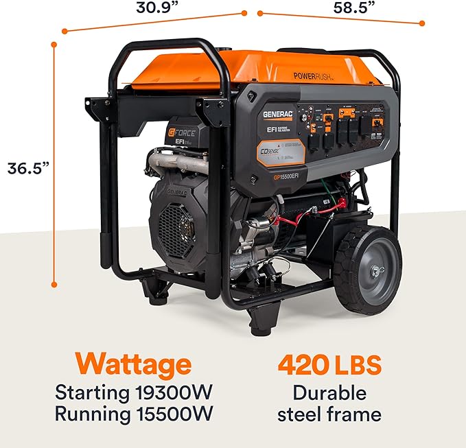 Generac 19,300/15,500-Watt Portable Gas Generator - Electric Start - Home Backup or RV Ready - Heavy Duty Frame - Quiet, Long Runtime, Emergency Power - 49-State Compliant