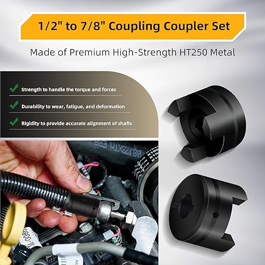 1/2" to 7/8" L075 Flexible 3-Piece L-Jaw Coupling Coupler Set & Rubber Spider, Log Splitter Pump Coupler for Log Wood Splitter Hybrid Equipment