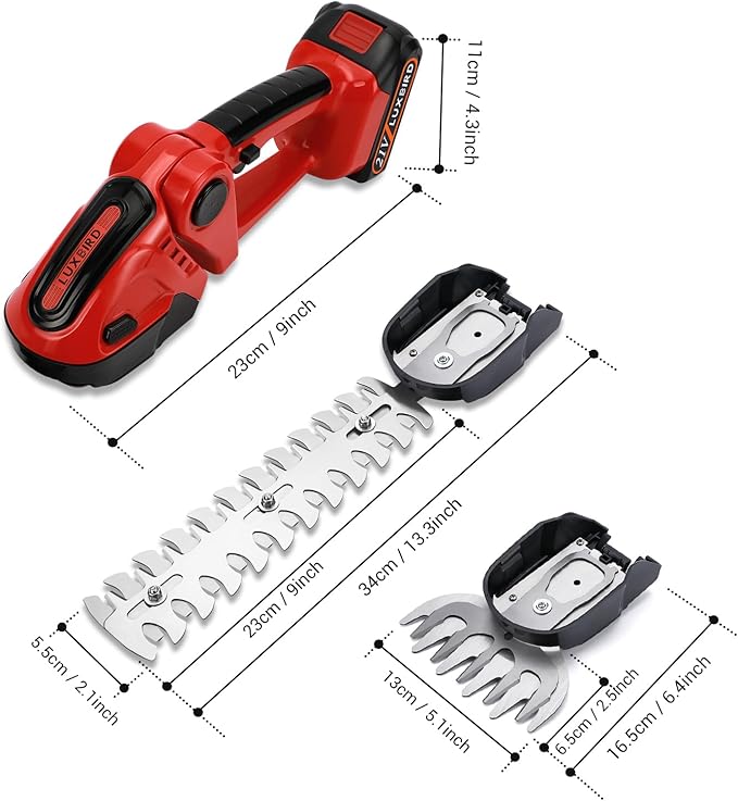 LUXBIRD Cordless Grass Shears, 2-in-1 Mini Hedge Trimmer Cordless,Light Handheld Grass Trimmer, Electric Shrub Trimmer with 2Pcs Rechargeable Batteries