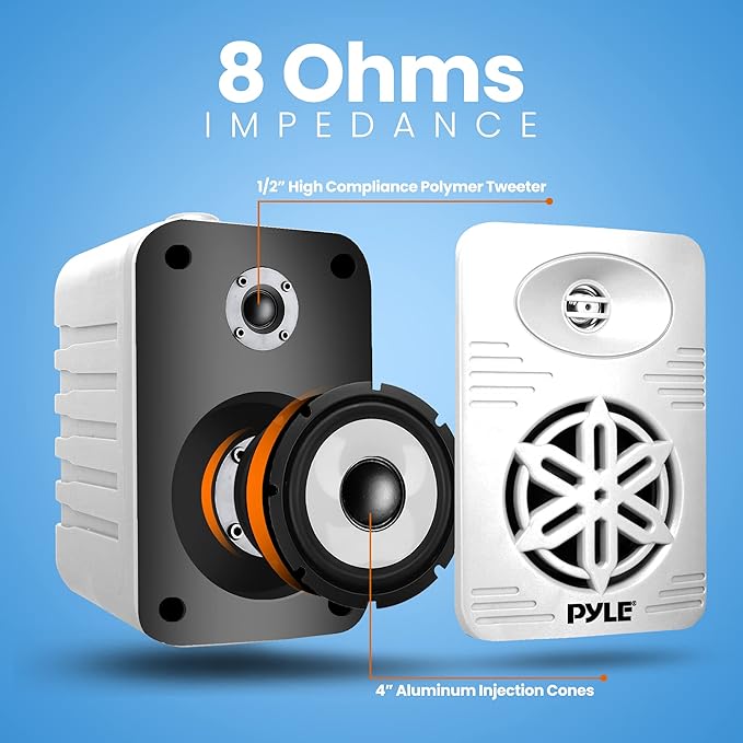 PyleUsa Indoor Outdoor Speakers Pair - 300 Watt Dual Waterproof 4” 2-Way Full Range Speaker System w/ 1/2” High Compliance Polymer Tweeter - in-Home, Boat, Deck, Patio, Poolside (White) - PDWR45WT