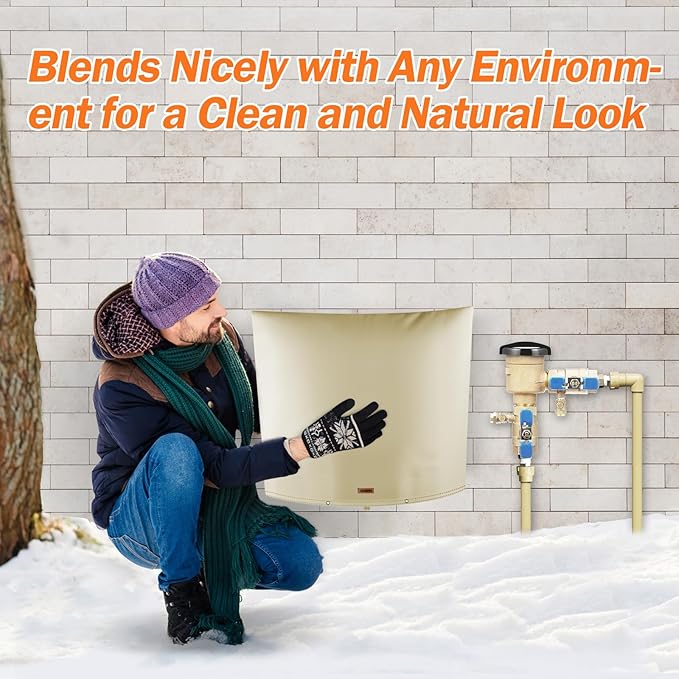 Backflow Preventer Pipe Insulation Cover (5°F) - Irrigation Sprinkler Valve Insulated Pouch - Water Well Pump Cover - Sturdy 5 Layers for Winter Freeze Protection, 40" W x 40" H, Beige