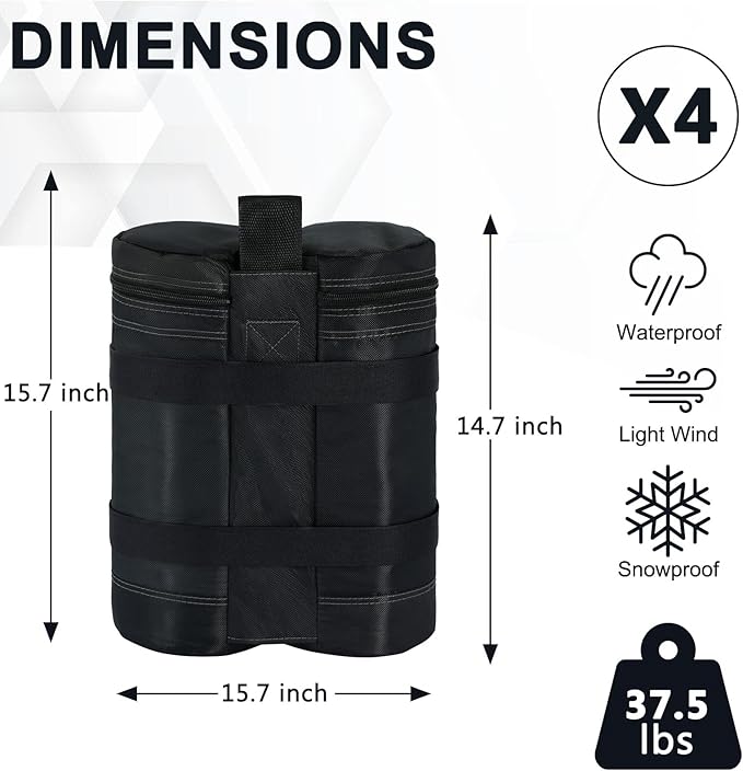COOSHADE Canopy Tent Sand Bags Gazebo Weights Bags,4 Pack,Black,150LBS