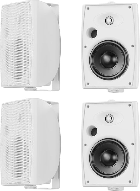 6.5 Inch Max 800W Outdoor Bluetooth Speakers Waterproof Wired with Multifunctional Amplifier Wall Mount Outdoor Speaker System for Patio Garden Poolside Home(4 Speakers,White)