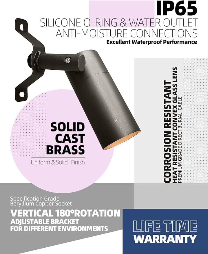 MALORY Low Voltage Landscape Spot Down Light, Brass Landscape Lighting Christmas Tree Down Light Led Downlights Outdoor Wall Mounted Light for Yard, Garden, Lawn,Patio with MR16 Bulb (MLR-D01-2)