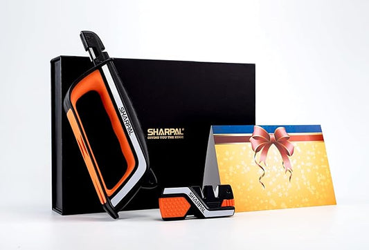 SHARPAL Pocket Knife Sharpener & Garden Tool Sharpener, Sharpening Straight and Serrated Knives, Lawn Mower Blade, Axe, Pruners, Shears, Scissors, Combo Gift Pack w/Greeting Card
