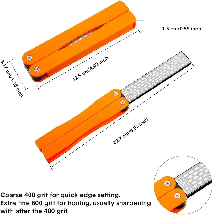 2 Pack Garden Tool Sharpener, Folding Pocket Diamond Knife Sharpener 400/600 Grit Double-Sided Scissor, Pruners, Loppers or Blade Sharpening Stone for Garden Outdoor Camping Kitchen