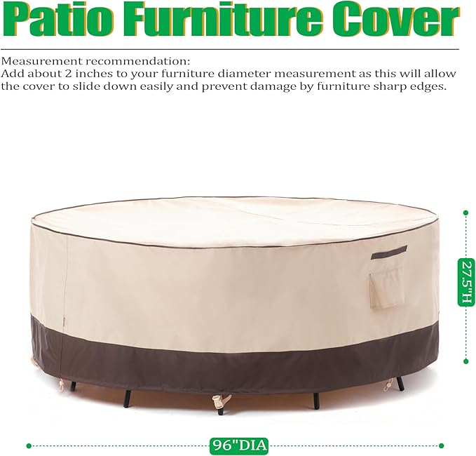 F&J Outdoors Patio Furniture Covers Waterproof UV Resistant Rip-stop Fabric Round Outdoor Furniture Cover, 96" Dia x 27.5" H