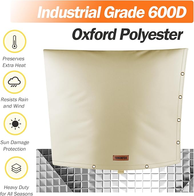 TOHONFOO 2-Way Opening Backflow Preventer Pipe Insulation Cover (5°F) - Irrigation Sprinkler Valve Cover - Water Well Pump Cover - Sturdy 5 Layers for Winter Freeze Protection (30" W x 24" H, Beige)