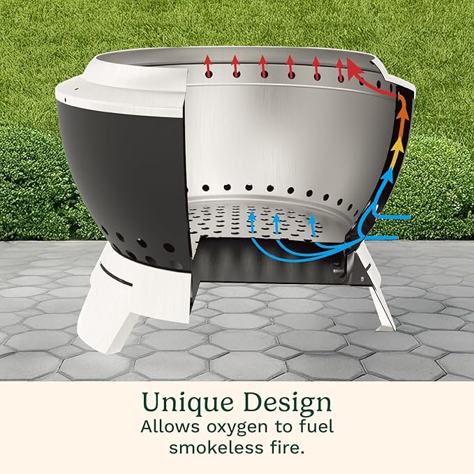 Cuisinart 19.5” Cleanburn Smokeless Fire Pit with Removable Base for Ash, Portable Wood Burning Outdoor Fireplace, Stainless Steel Smoke Free Outdoor Heater, Enhanced Airflow and Easy Cleanup
