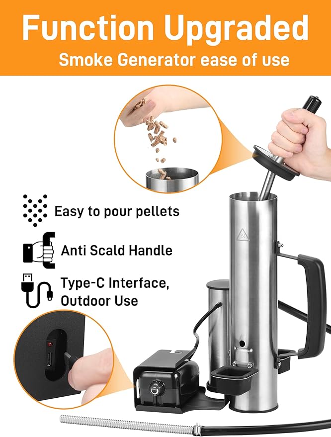 Cold Smoke Generator, Tube for Pellet Smoker Upgrade, Generator for Gas Grilling, Portable Cordless Electric Smoker, Hot or Cold Smoking, Pellet Smoker: Box for Any Grill