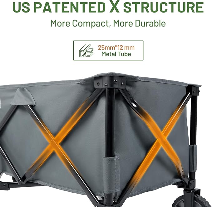 Timber Ridge 51.2'' Extended Collapsible Wagon Cart, 500LBS Heavy Duty Foldable Utility Wagon with Adjustable Handle, 400L Capacity Portable Cart with Cargo Net for Camping Sports Shopping-Grey